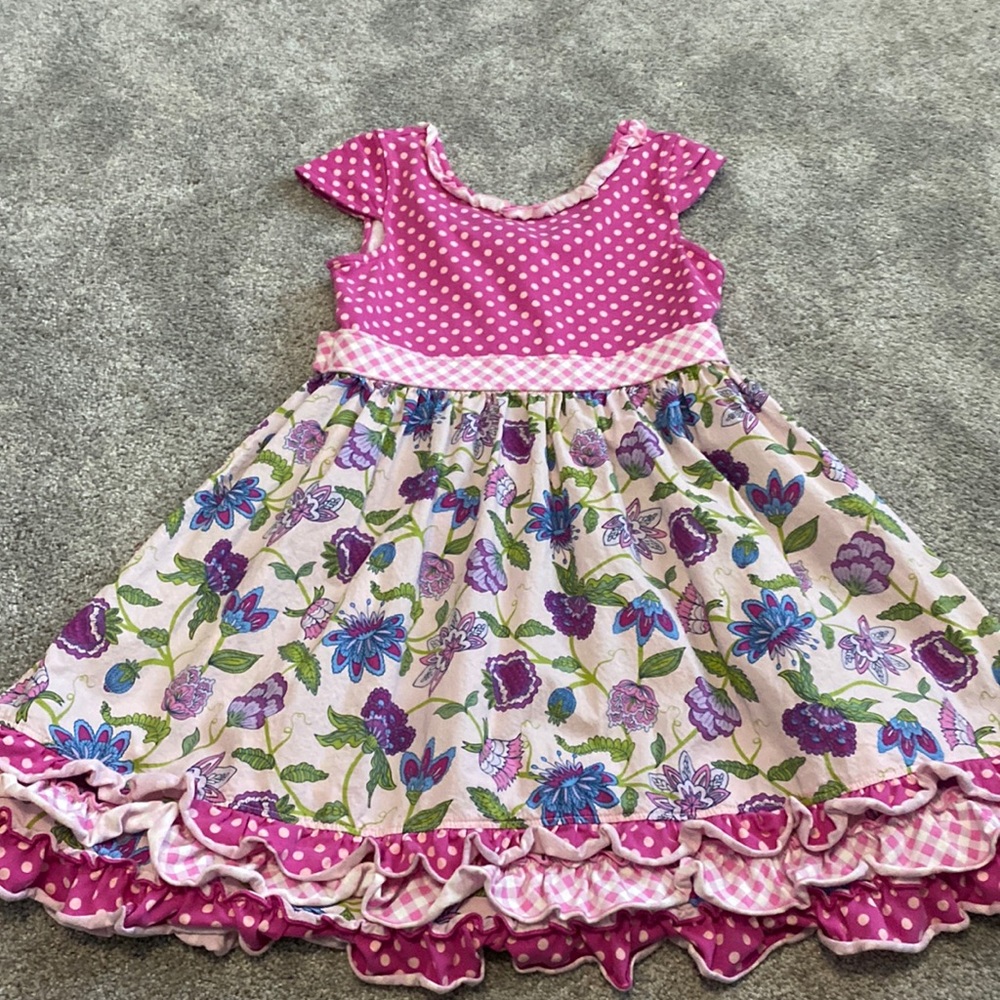 COPY - Girls pink size 12 Matilda Jane dot at the top floral at the bottom dress